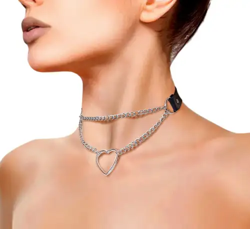 Чокер на шею Сердце Art of Sex - Paris, из натуральной кожи, Черный photo 1