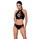 Комплект из эко-кожи Nancy Bikini black L/XL - Passion, бра и трусики с имитацией шнуровки photo 1