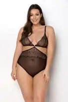 Боди Passion Amberly Body 6XL/7XL black, ассиметричный крой, кружевной лиф, золотая нить photo 1